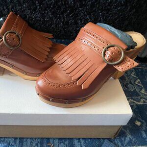 Wooden Clog Mules - Cognac
